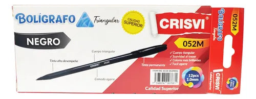 Bolígrafo Crisvi negro (1x12)