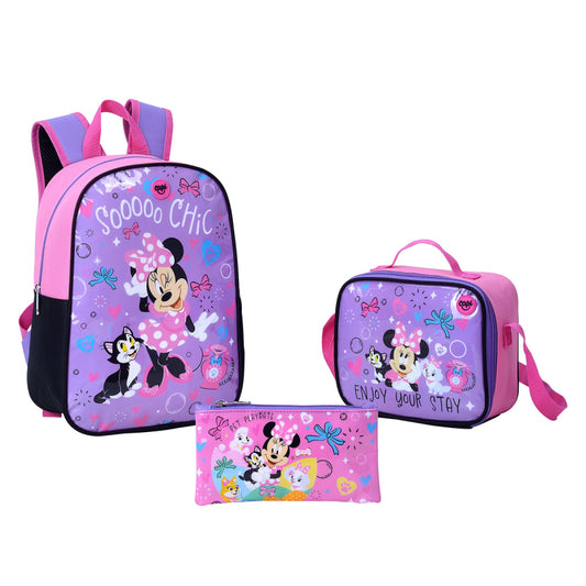 COMBO MOCHILA / MORRAL + LONCHERA + ESTUCHE MINNIE CHIC