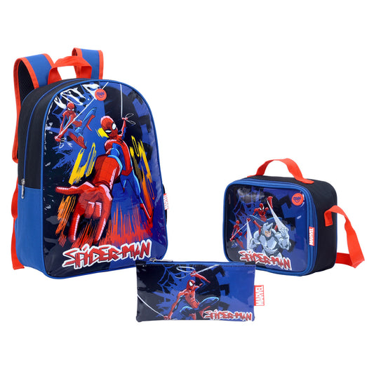COMBO MOCHILA/MORRAL + LONCHERA + ESTUCHE SPIDERMAN AWESOME