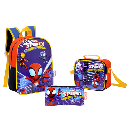 COMBO MOCHILA/MORRAL + LONCHERA + ESTUCHE SPIDEY AND FRIENDS