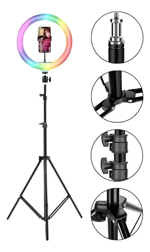 ARO DE LUZ RGB BLANCA 12 CONTROL ALAMBRICO SOPORTE CELULAR
